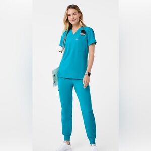 Blue fig Scrub Set with Zamora pants and caterinia scrub top XS/SM